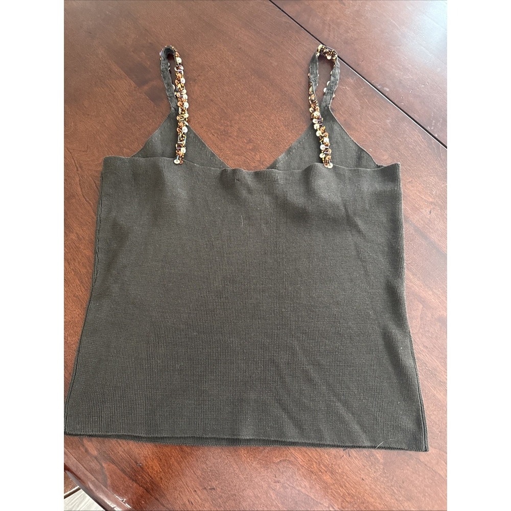 FINITY Womens 100% Silk Embellished Strap Tank‎ Top Brown Size Medium